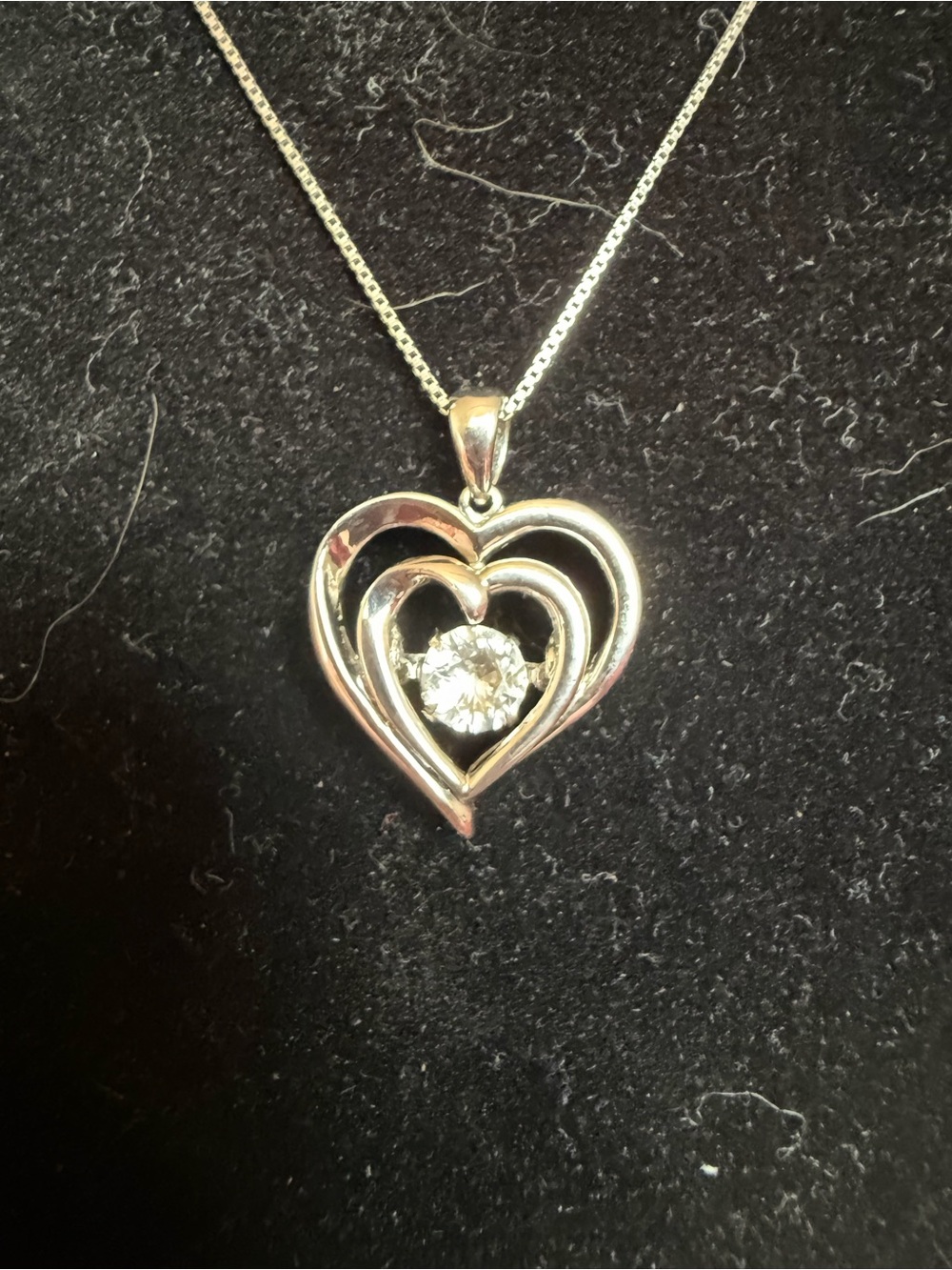 Sterling Silver Heart Pendant Necklace with Center Stone - Silver